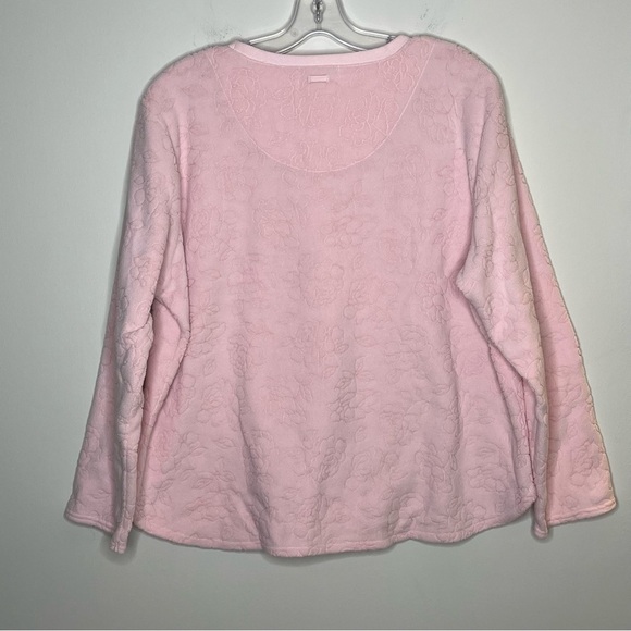 O by Oscar De La Renta Pink Rose Fleece Pullover Sweatshirt Grandmacore - Picture 2 of 4